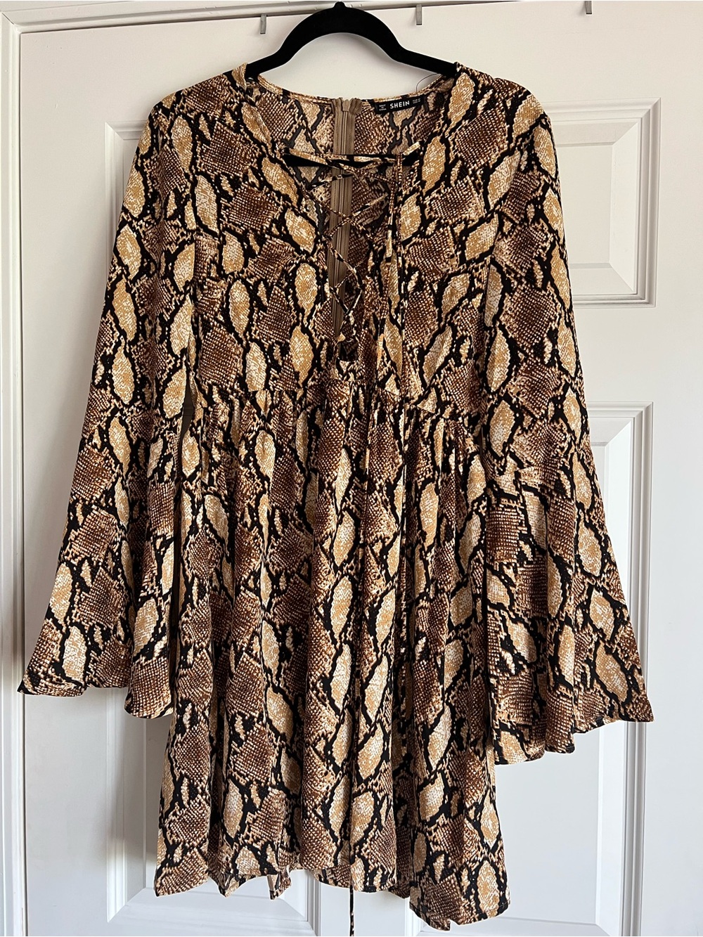 SHEIN Black and Brown Snake Print Tiered Lace-Up Skirt